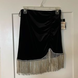 Black Velvet Skirt with Rhinestone Fringe
